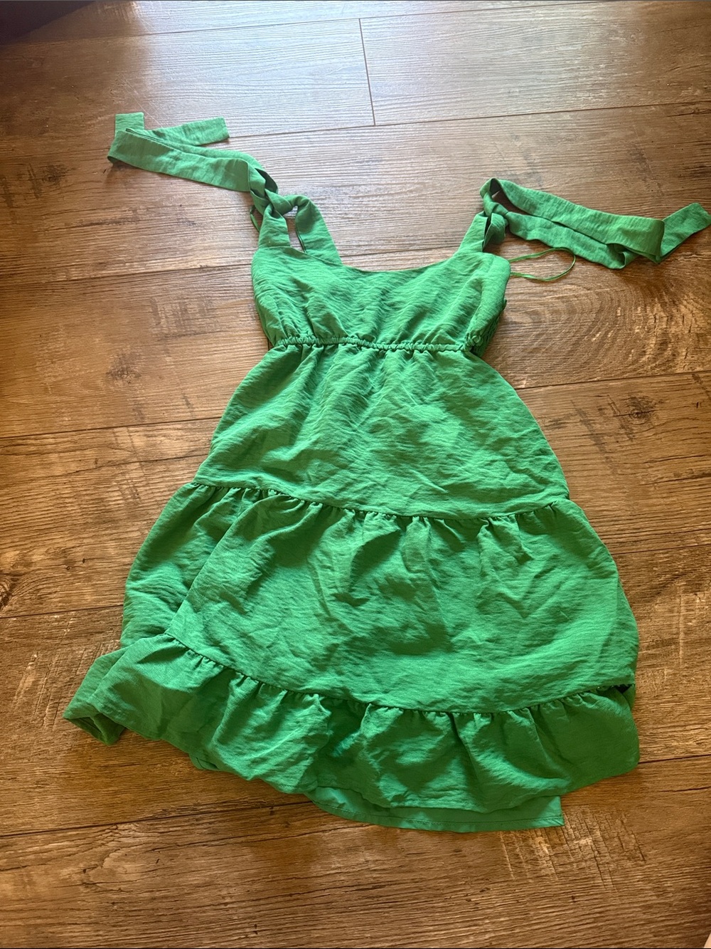 Altar'd State Emerald Green Tie-Shoulder Ruffle Dress